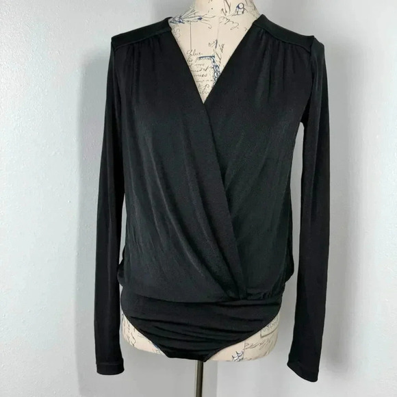 Intimately Free People Turnt Bodysuit Small Black Plunge Neck Thong Draped L/S - Picture 1 of 14